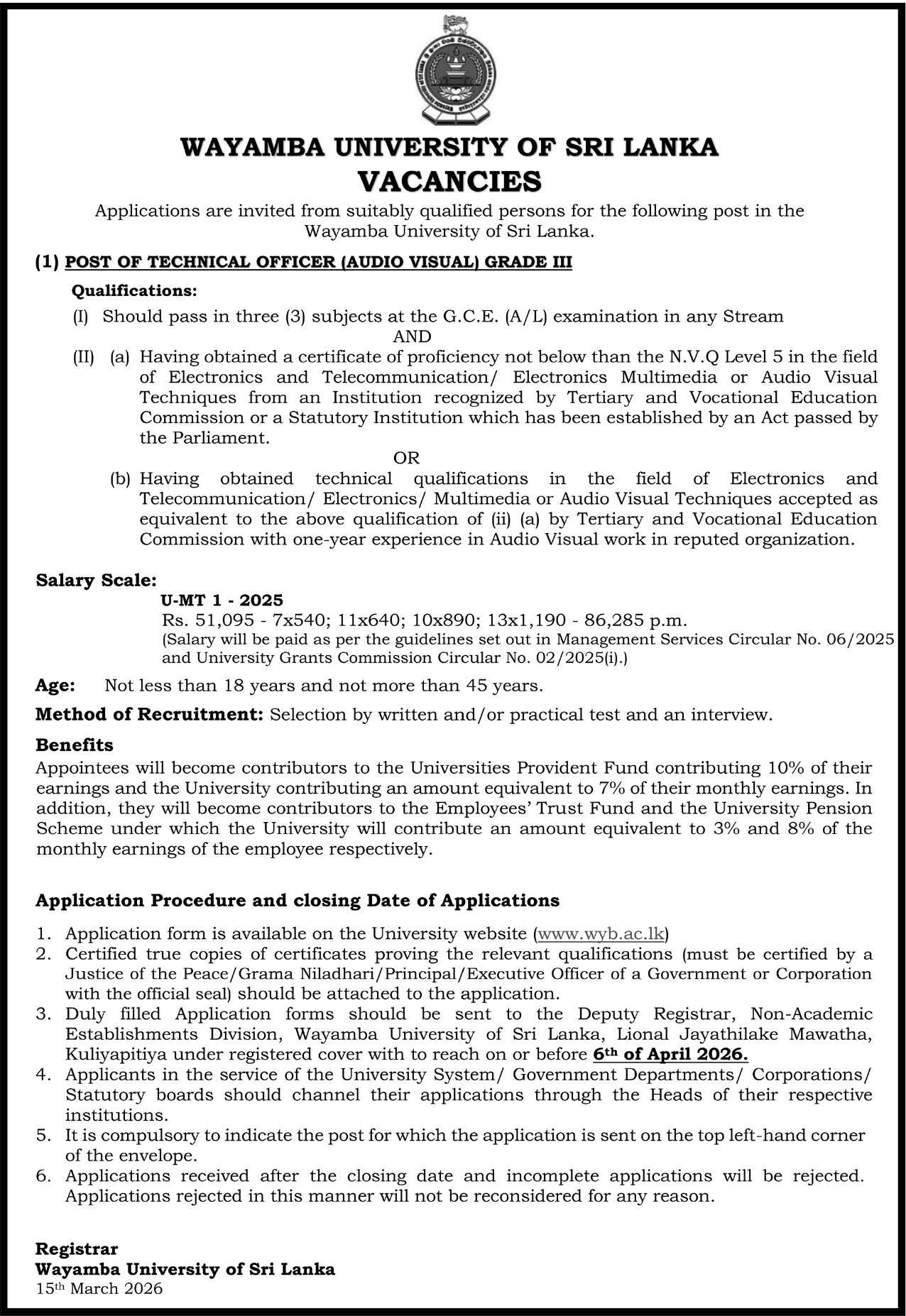 Technical Officer (Audio Visual) – Grade III header image