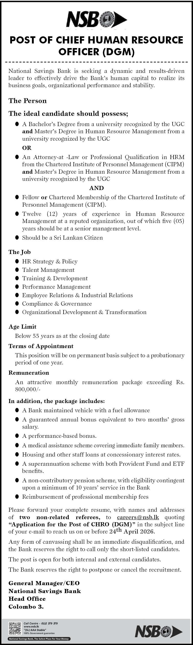  Post of Chief Human Resource Officer  header image