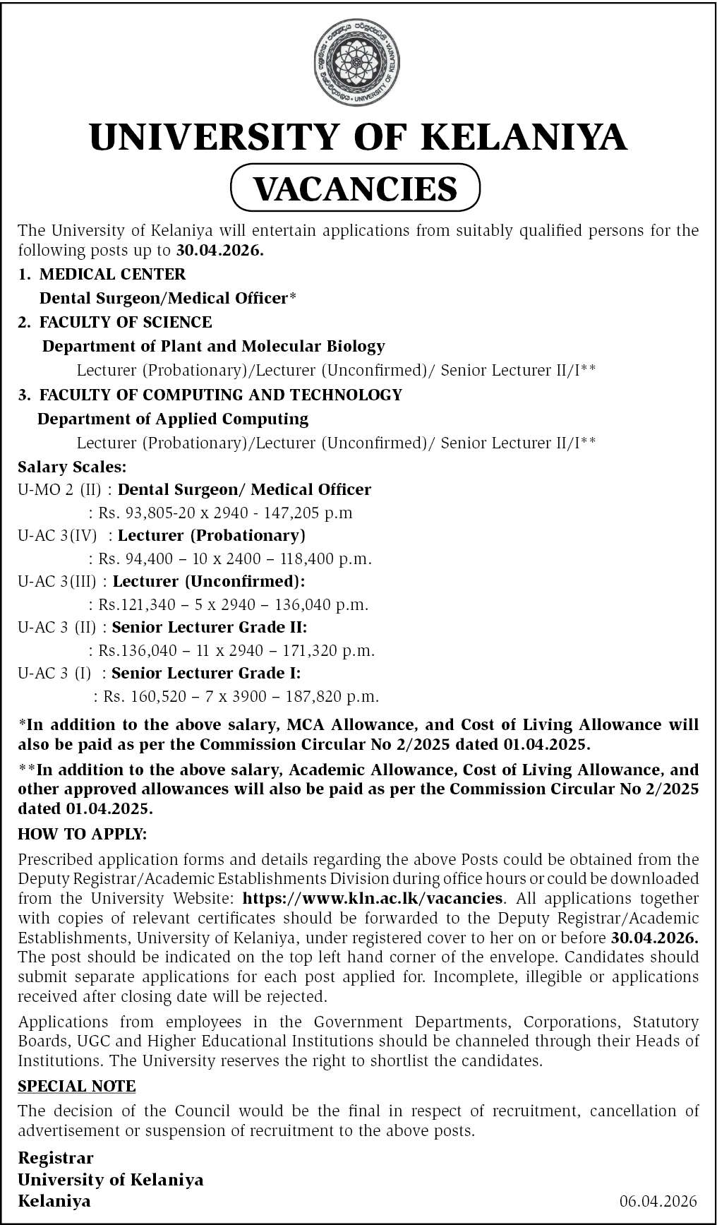 Lecturer(Probationary/Unconfirmed)-Department of Plant and Molecular Biology header image