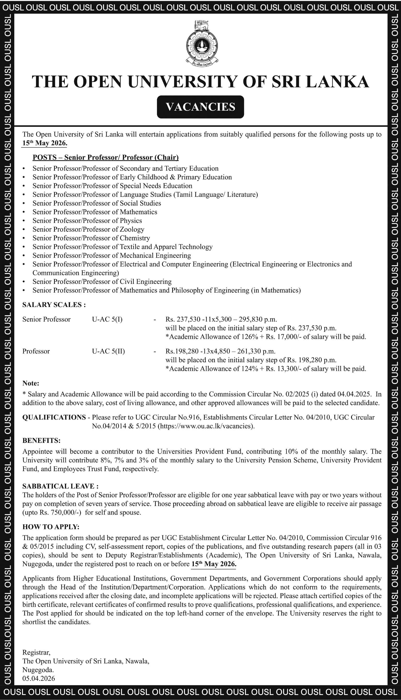 Senior Professor/Professor of Secondary and Tertiary Education header image