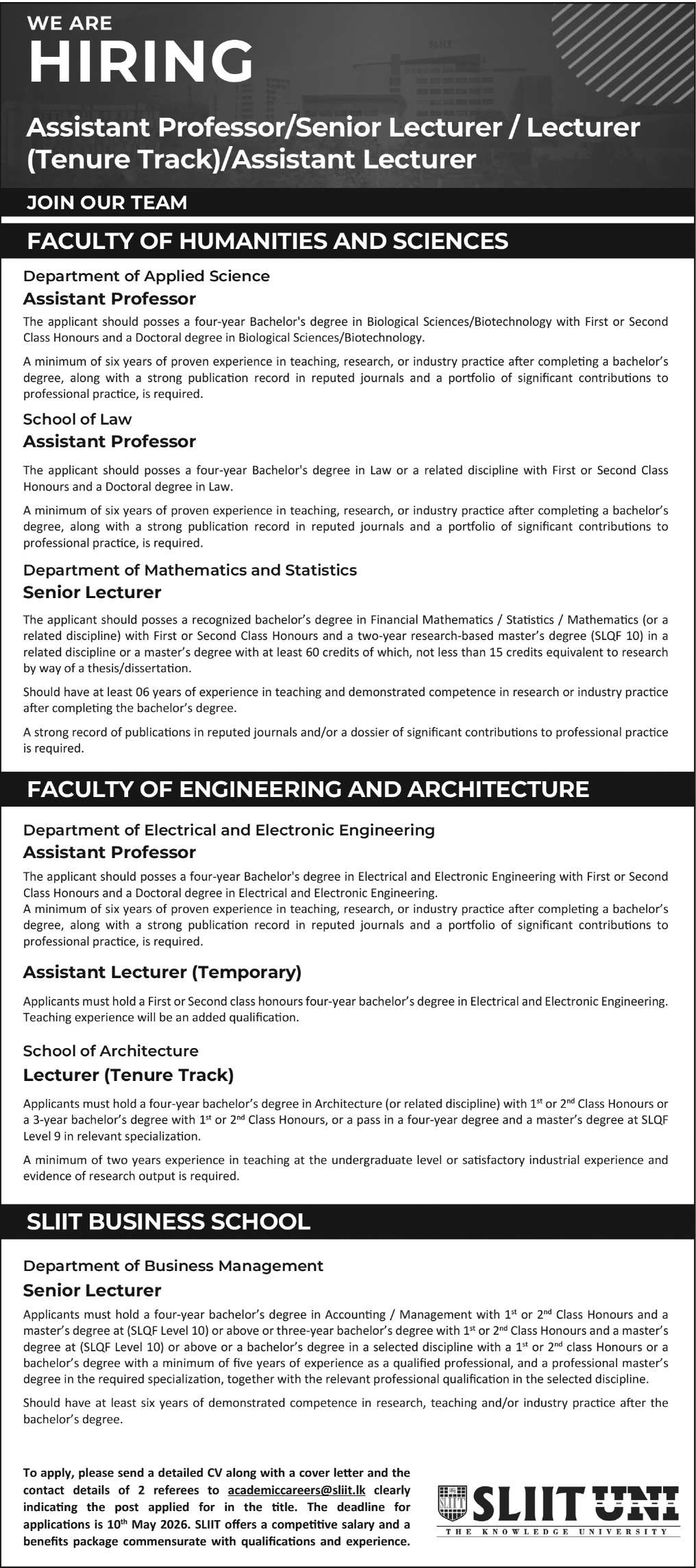 Assistant Lecturer header image