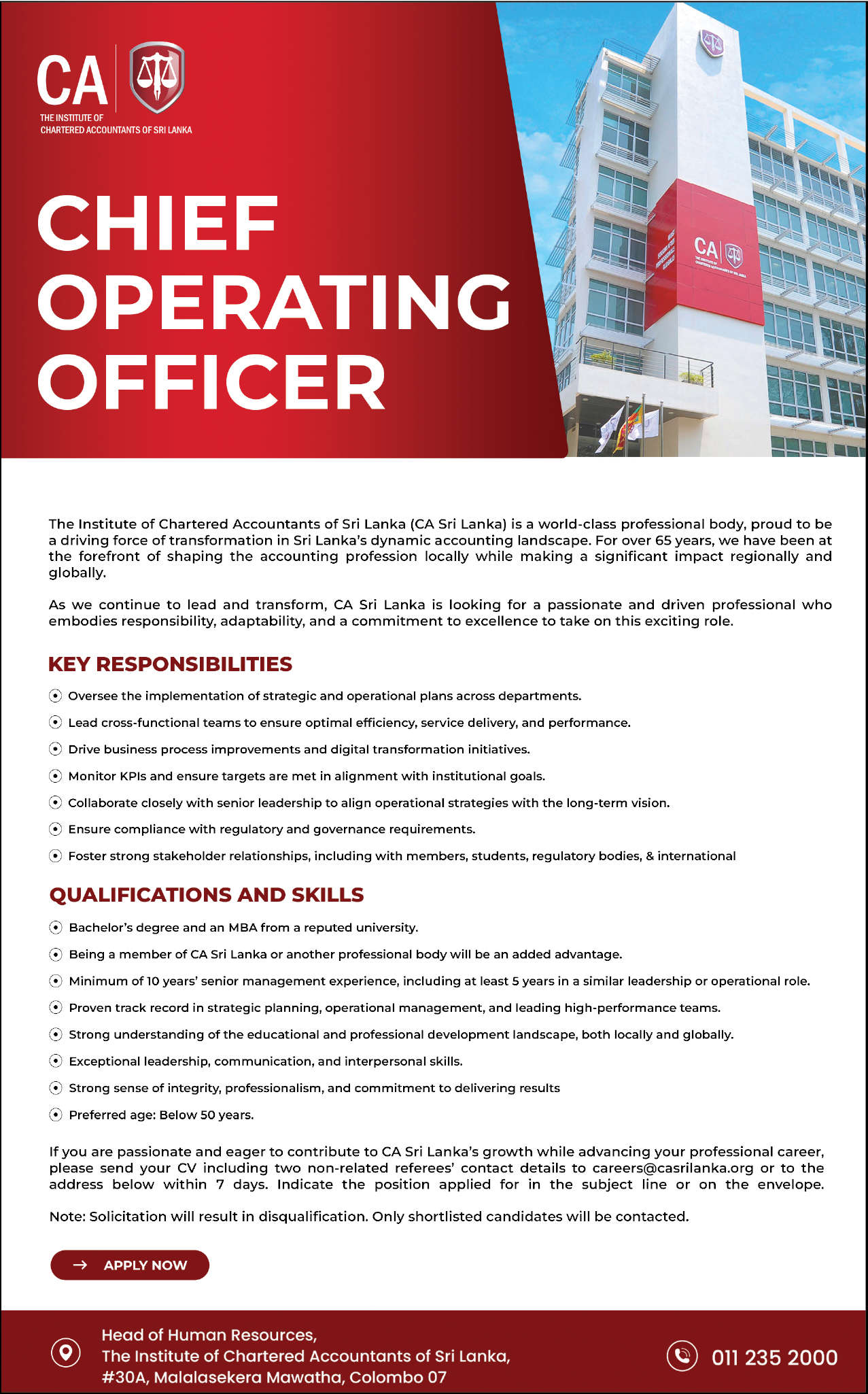 CHIEF OPERATING OFFICER header image