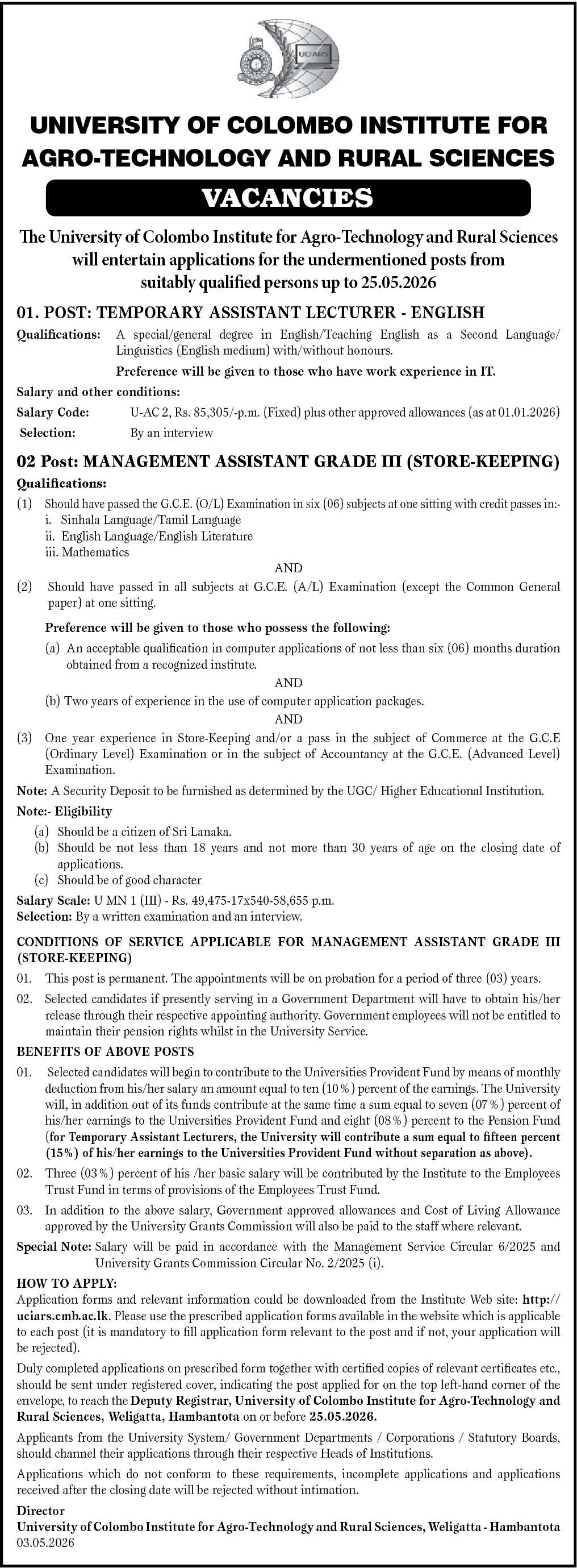 MANAGEMENT ASSISTANT GRADE III (STORE-KEEPING) header image