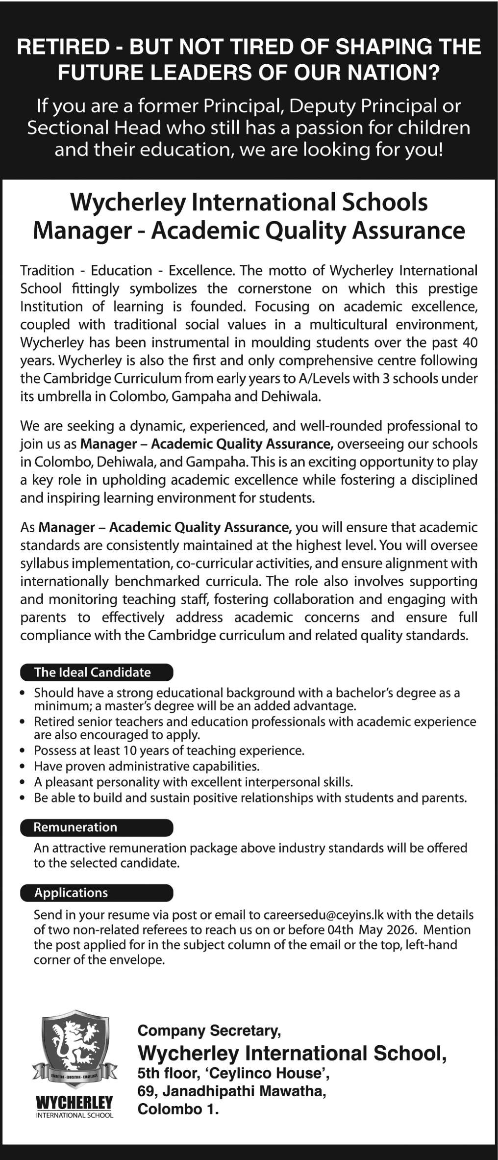 Manager - Academic Quality Assurance header image