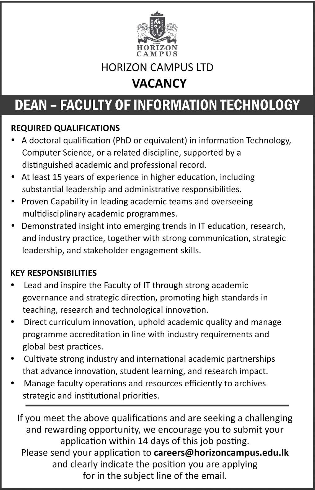 DEAN - FACULTY OF INFORMATION TECHNOLOGY header image