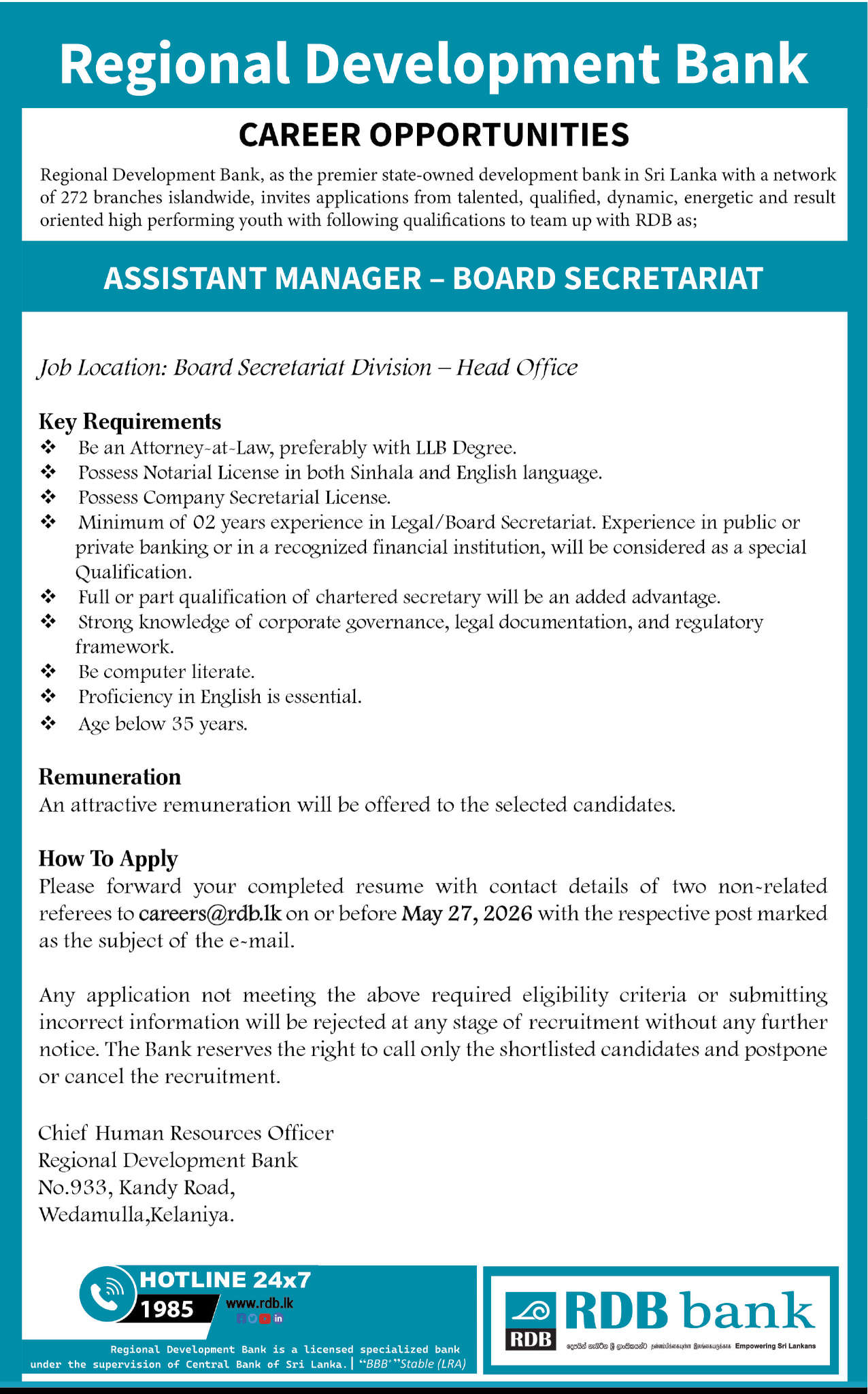 ASSISTANT MANAGER - BOARD SECRETARIAT header image