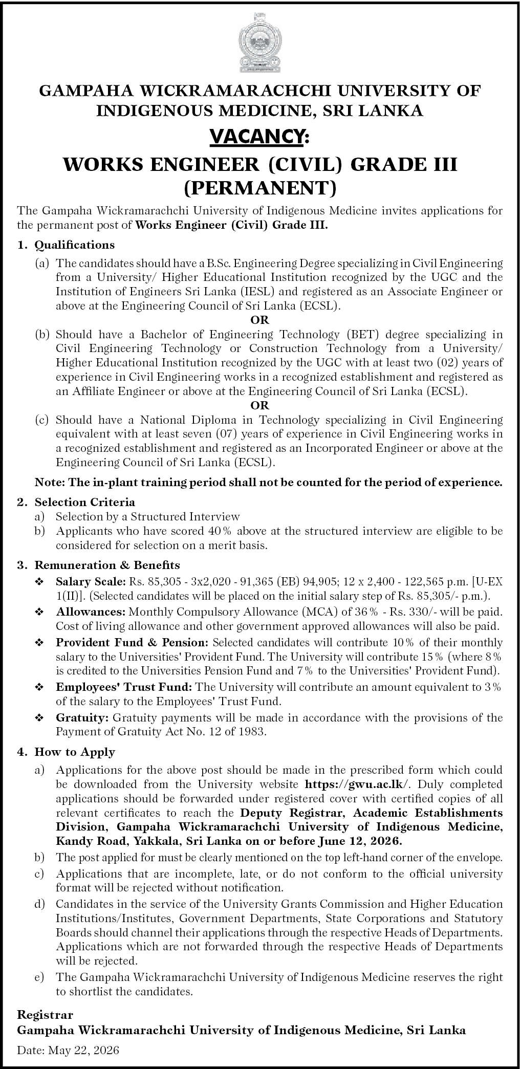 WORKS ENGINEER (CIVIL) GRADE III header image