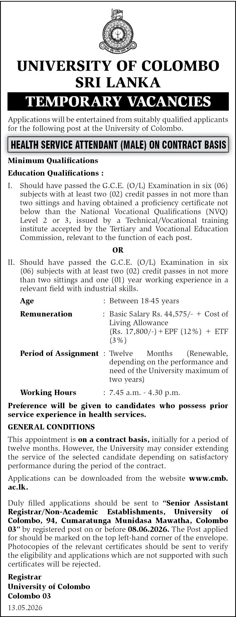 HEALTH SERVICE ATTENDANT (MALE) ON CONTRACT BASIS header image