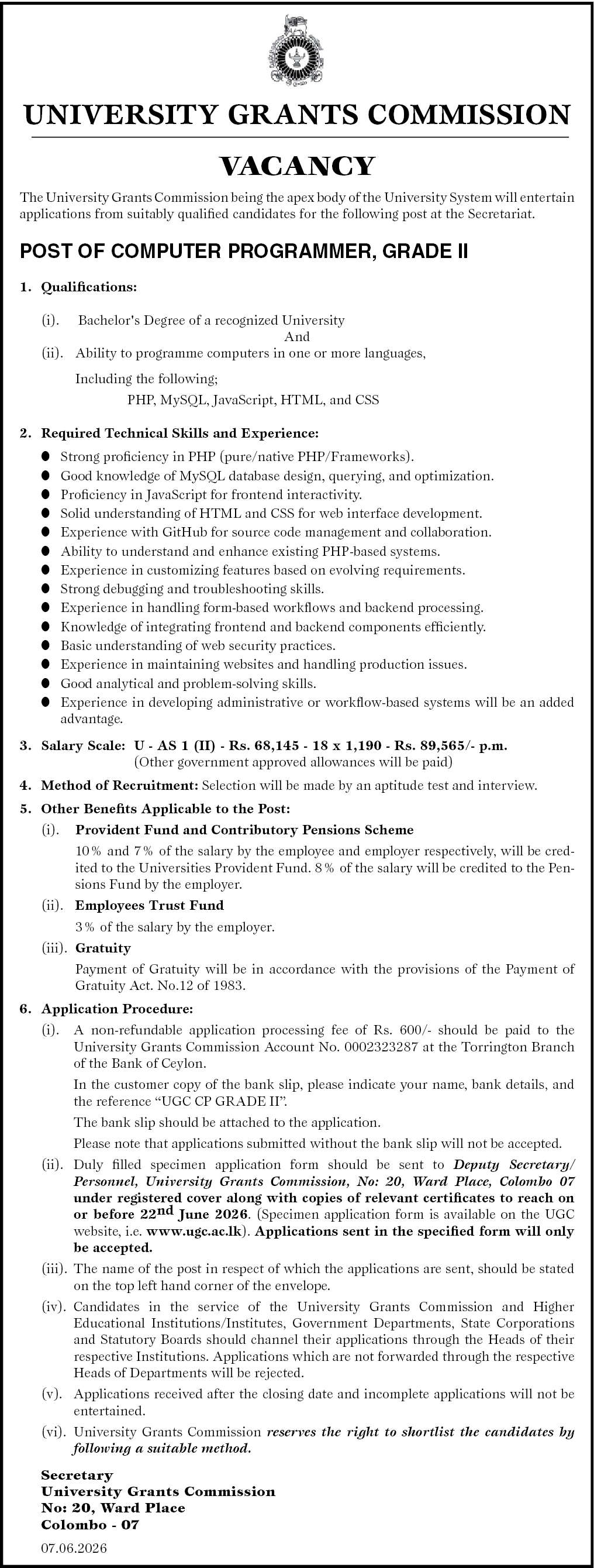 POST OF COMPUTER PROGRAMMER, GRADE II header image