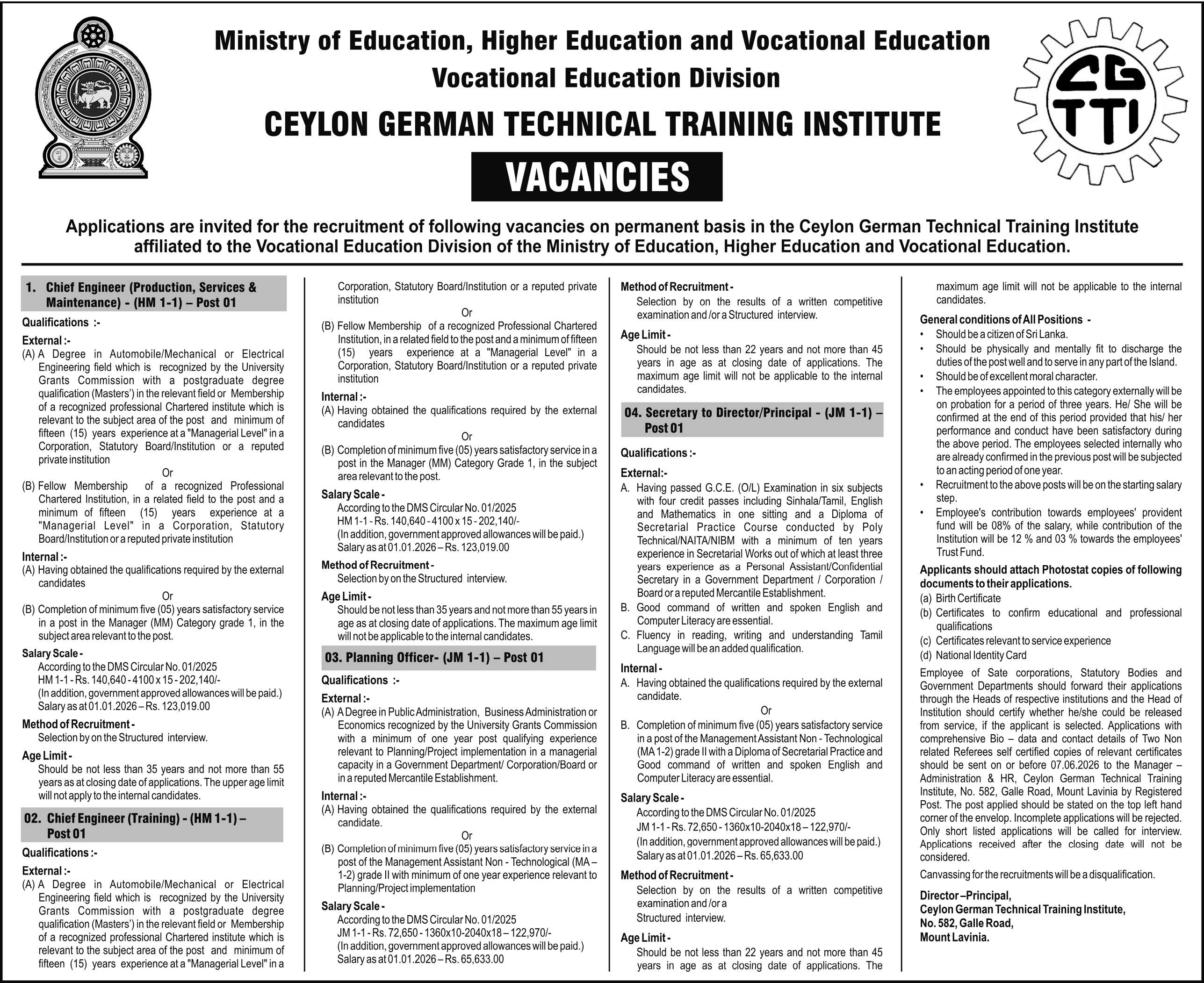 Chief Engineer (Production, Services & Maintenance) - (HM 1-1)-Post 01 header image