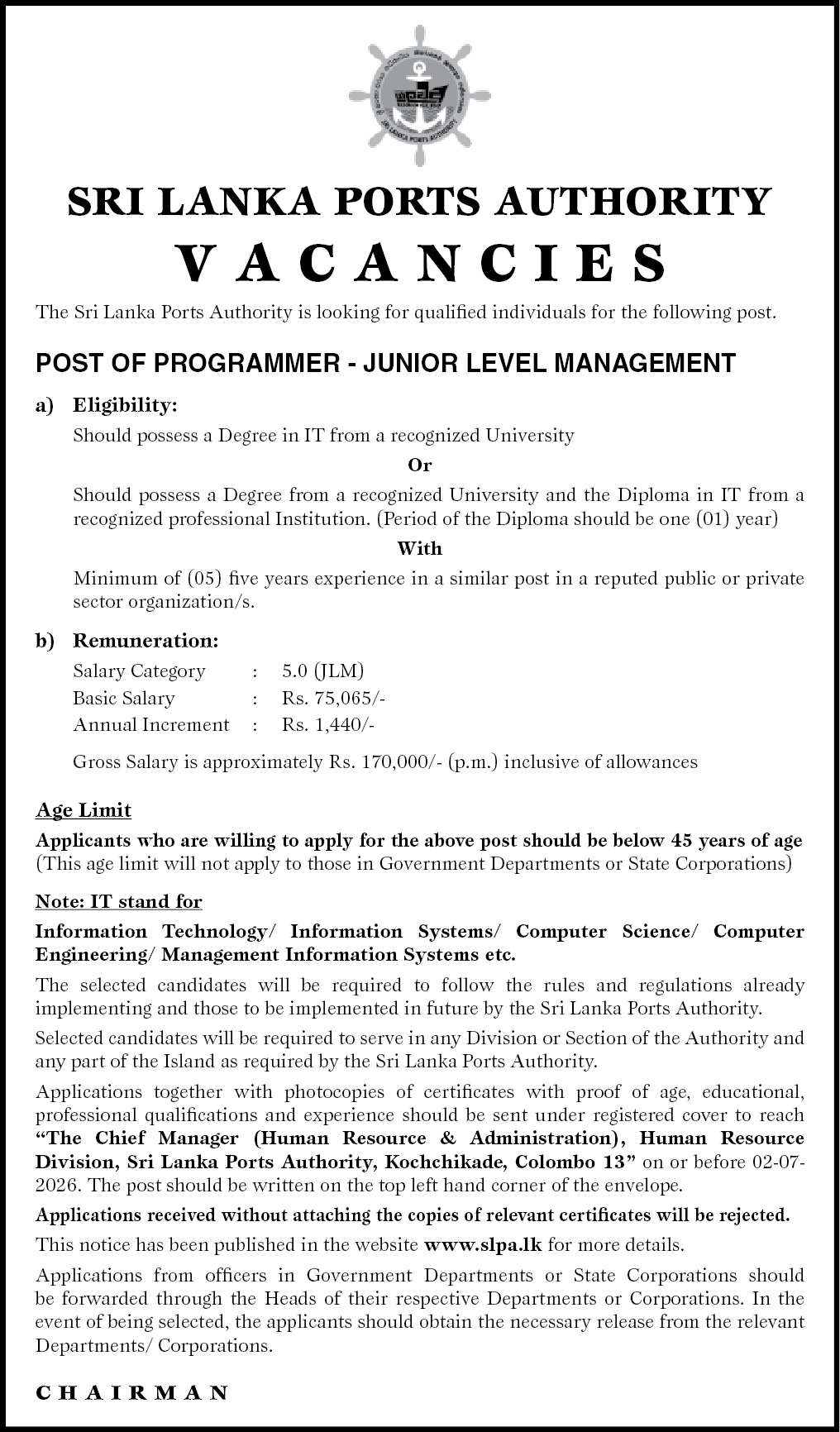PROGRAMMER - JUNIOR LEVEL MANAGEMENT header image