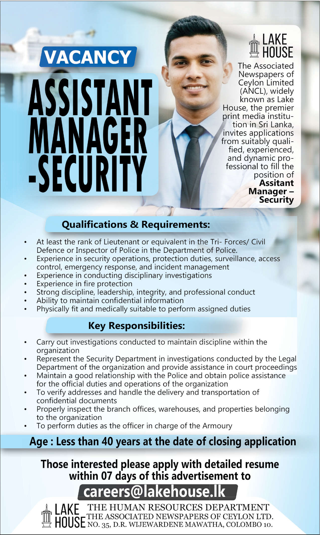 ASSISTANT MANAGER - SECURITY header image
