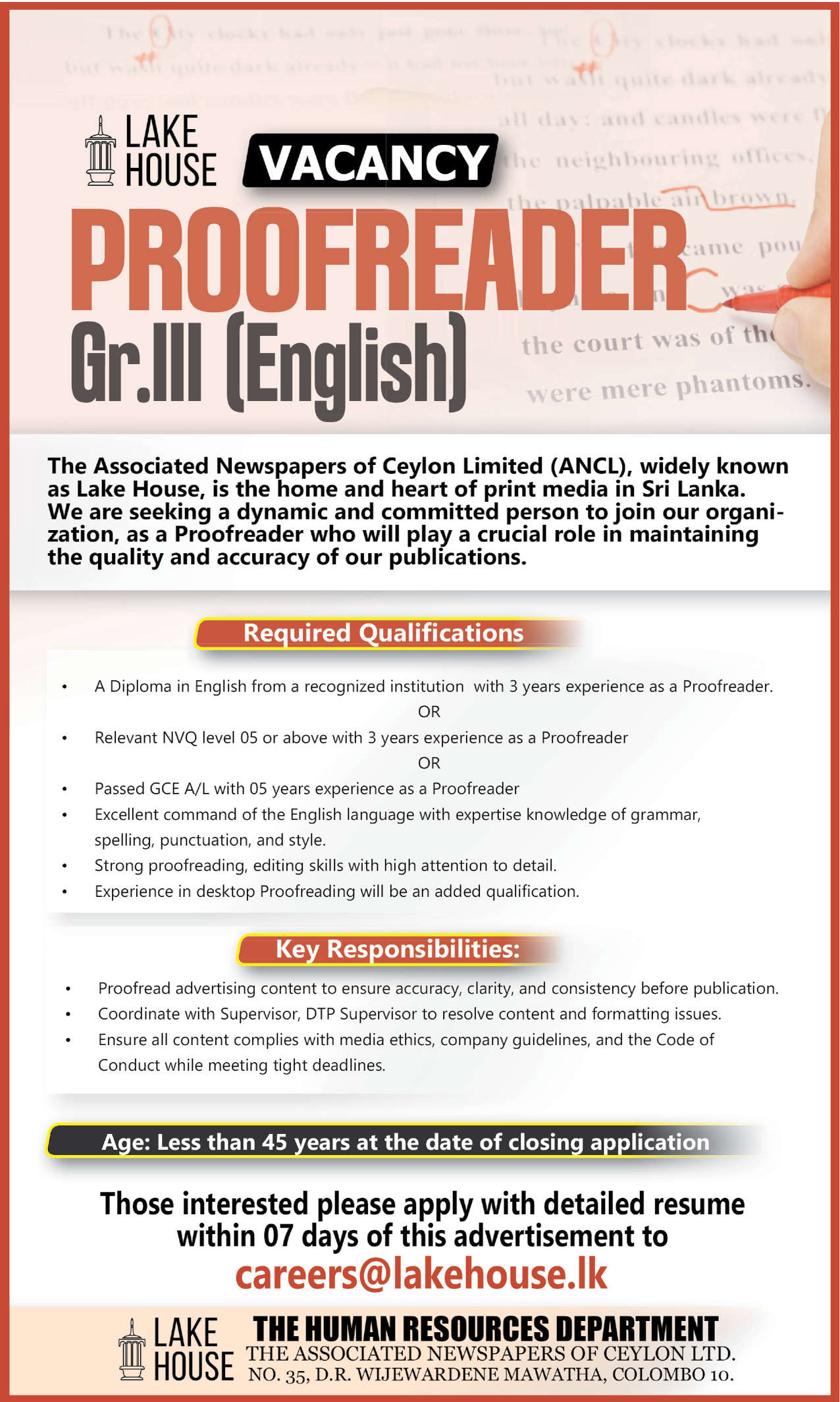 PROOFREADER Gr.III (English) header image