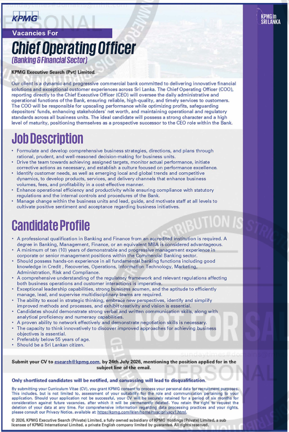 Chief Operating Officer (Banking & Financial Sector) header image