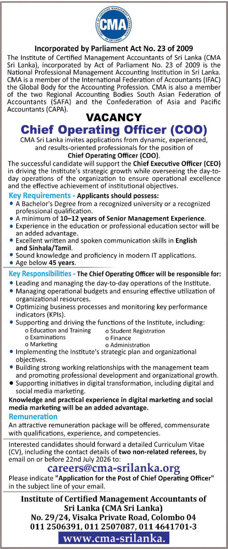 Chief Operating Officer (COO) header image