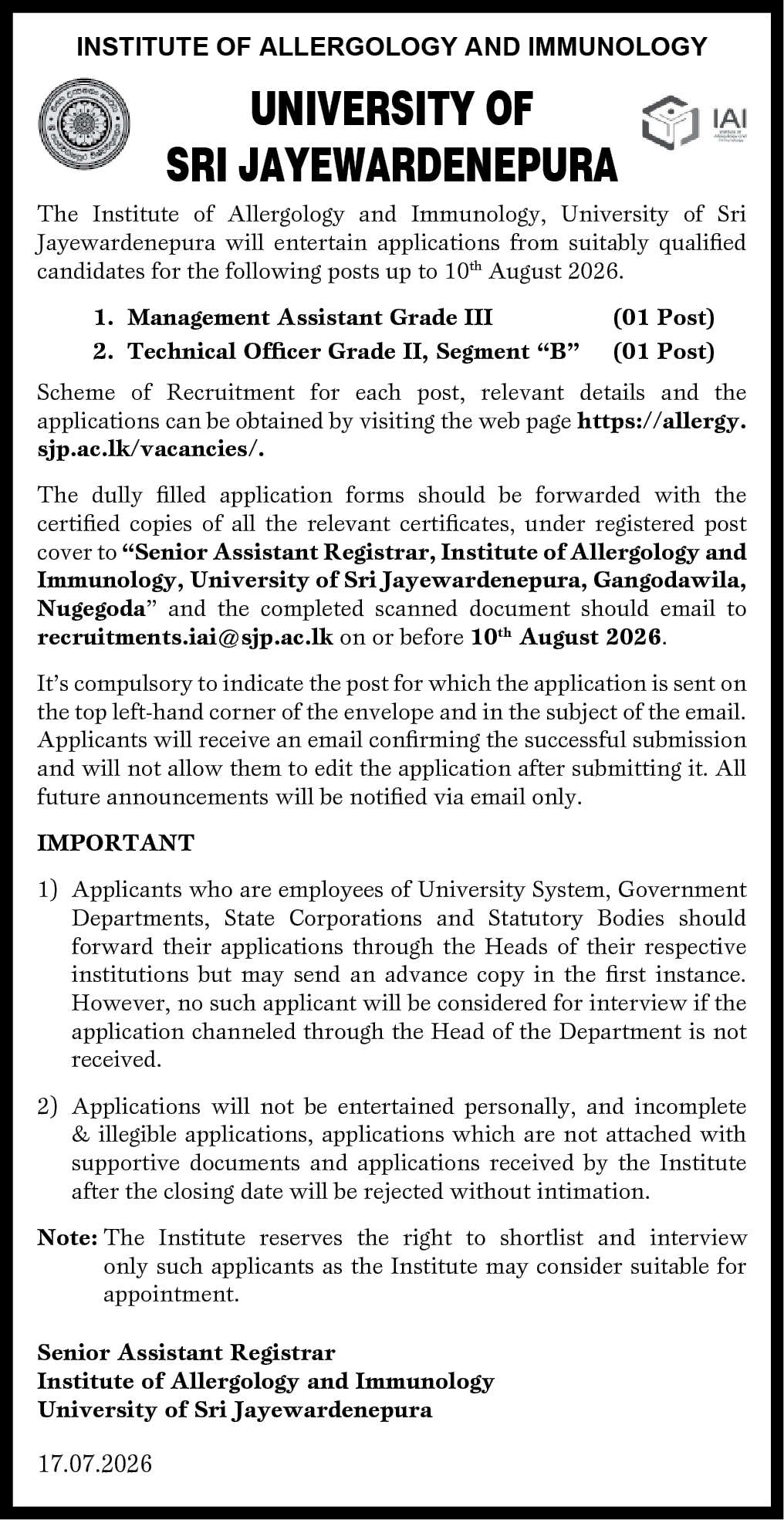 Management Assistant Grade III header image