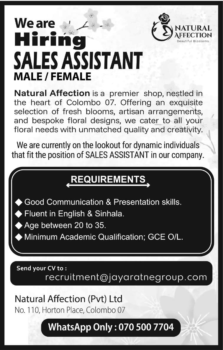 SALES ASSISTANT (MALE/FEMALE) header image