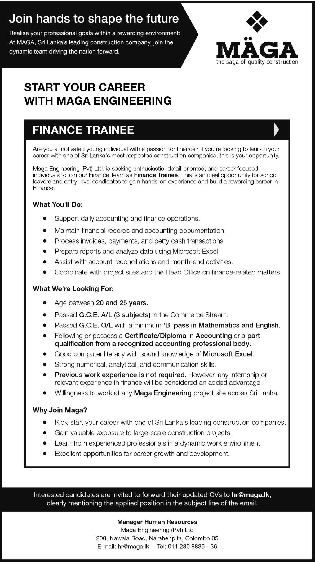 FINANCE TRAINEE header image