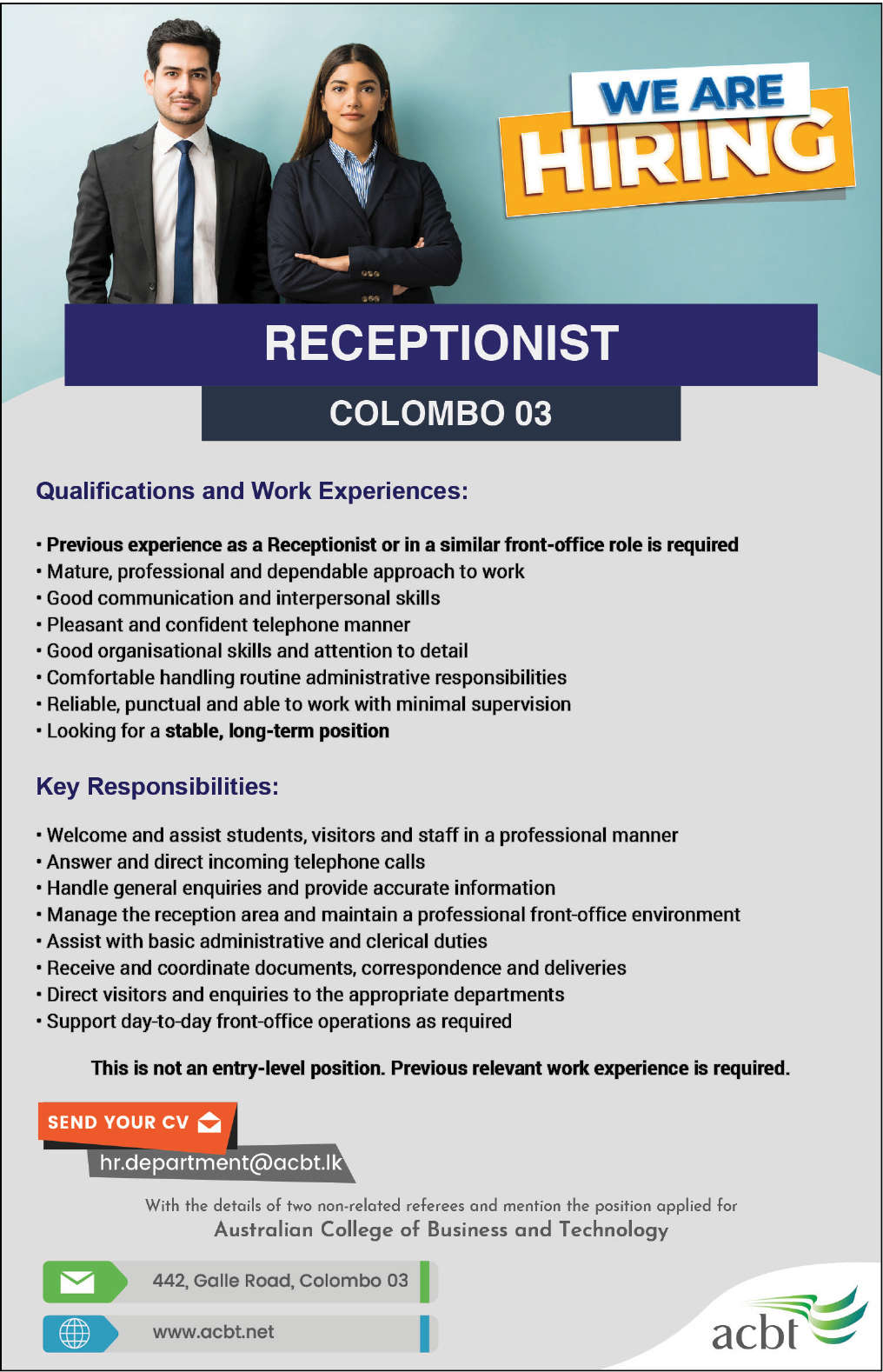 RECEPTIONIST header image