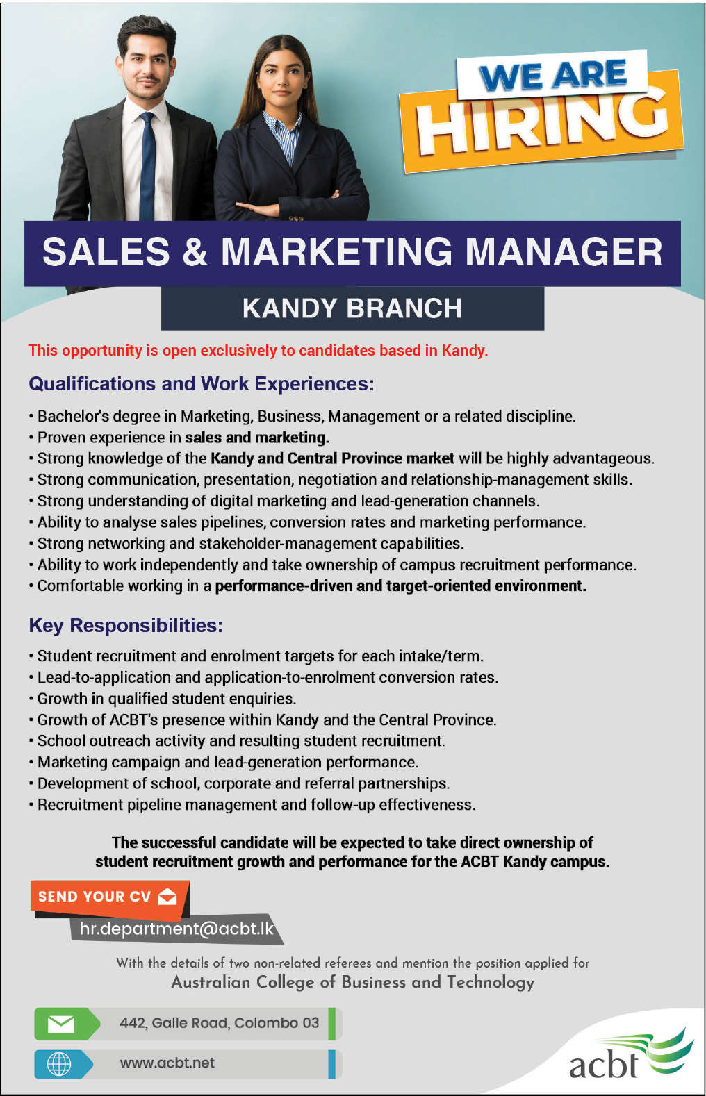 SALES & MARKETING MANAGER header image