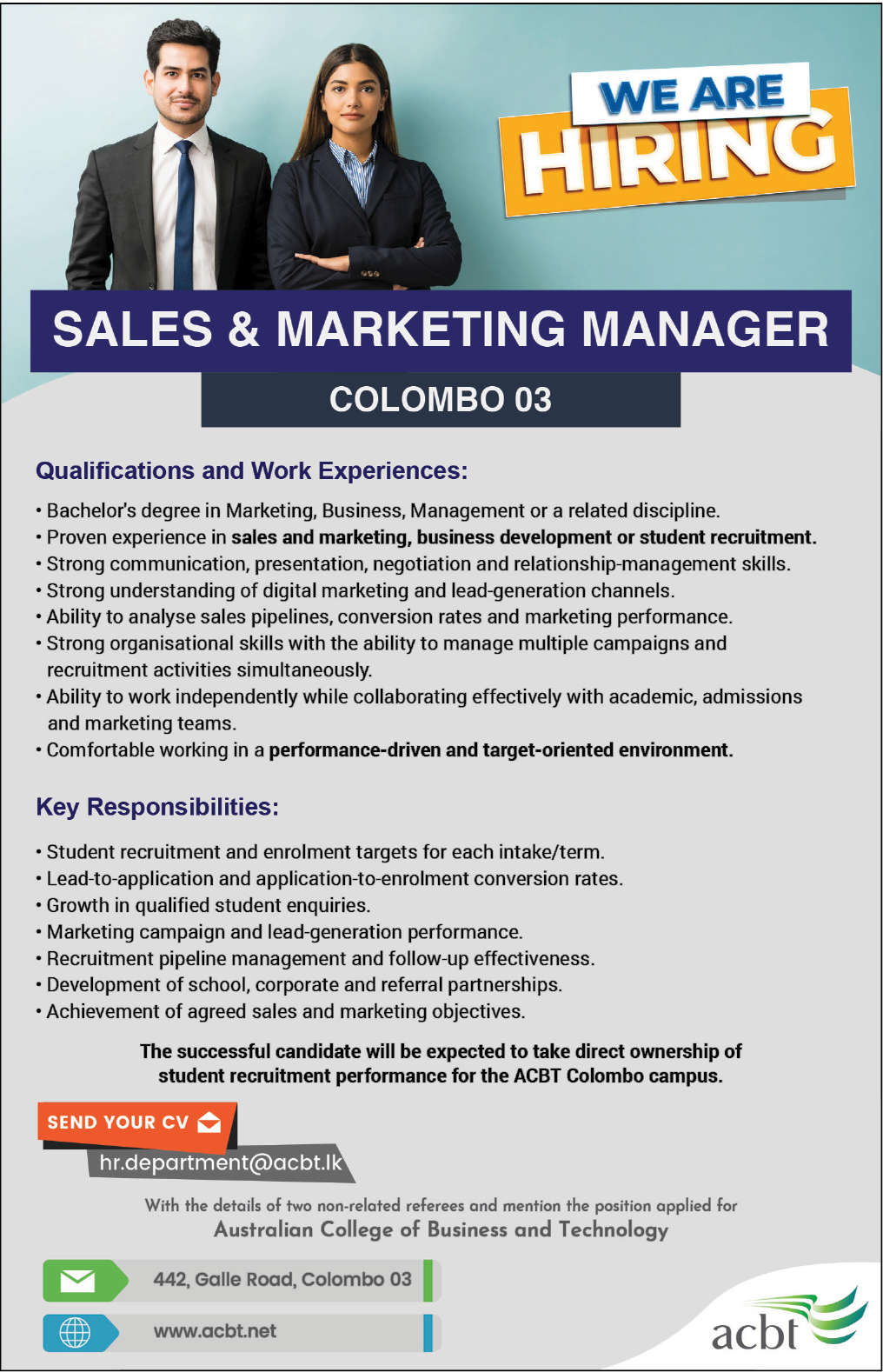 SALES & MARKETING MANAGER header image