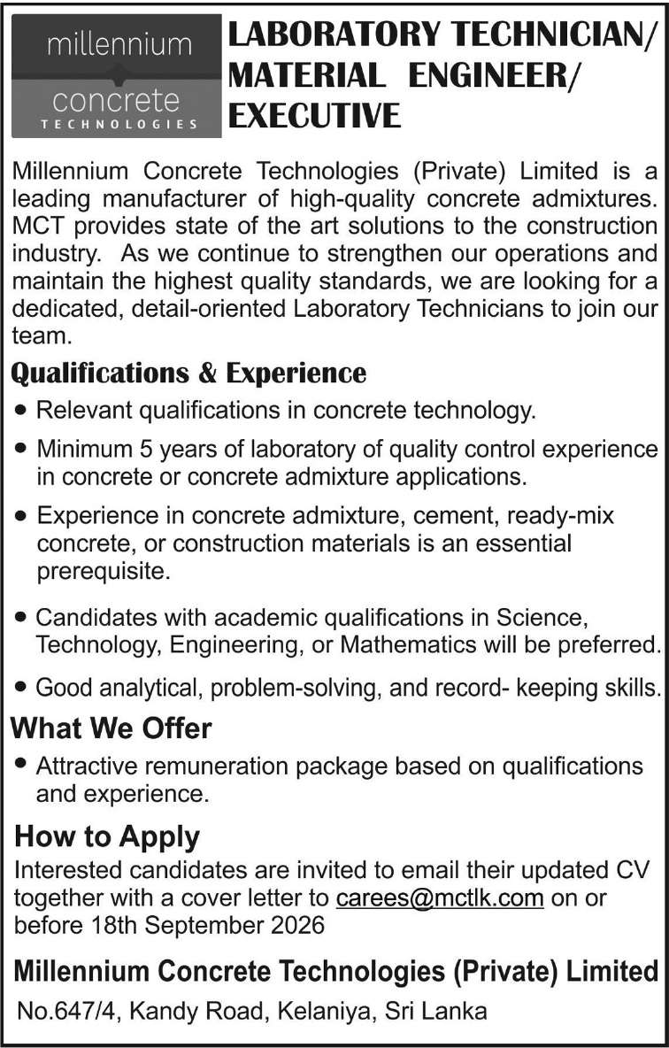 LABORATORY TECHNICIAN/MATERIAL ENGINEER/EXECUTIVE header image