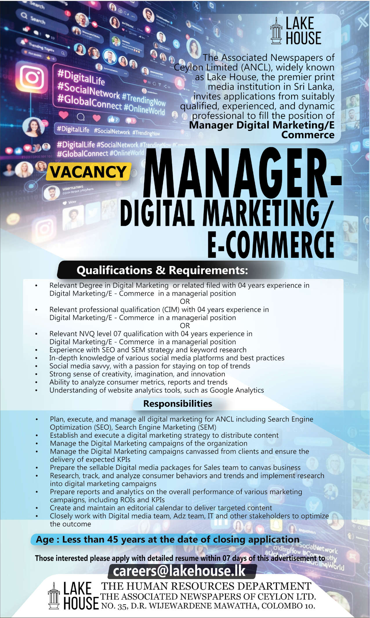 MANAGER DIGITAL MARKETING/E-COMMERCE header image