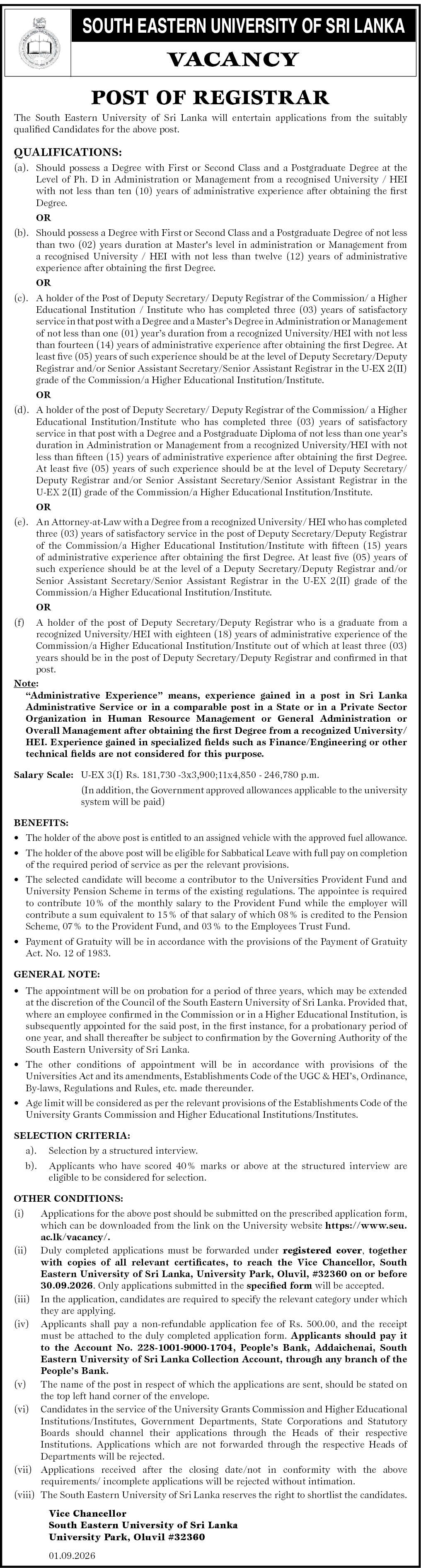 POST OF REGISTRAR header image